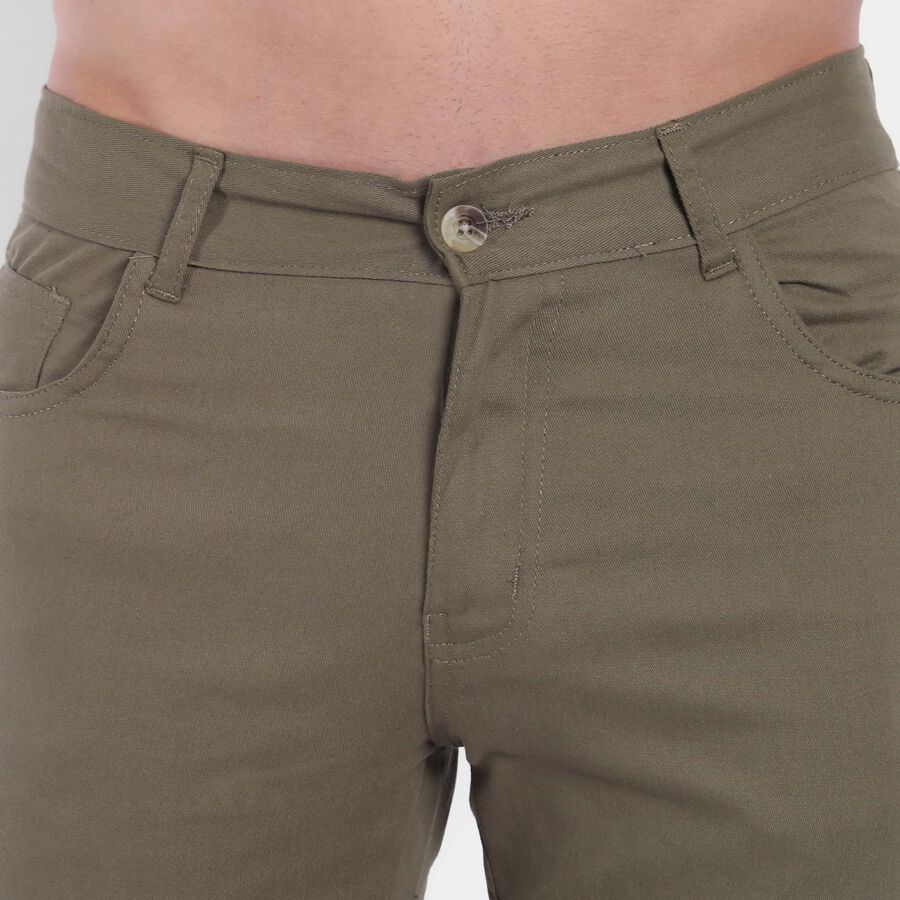 Solid Slim Fit Casual Trousers, Olive, large image number null