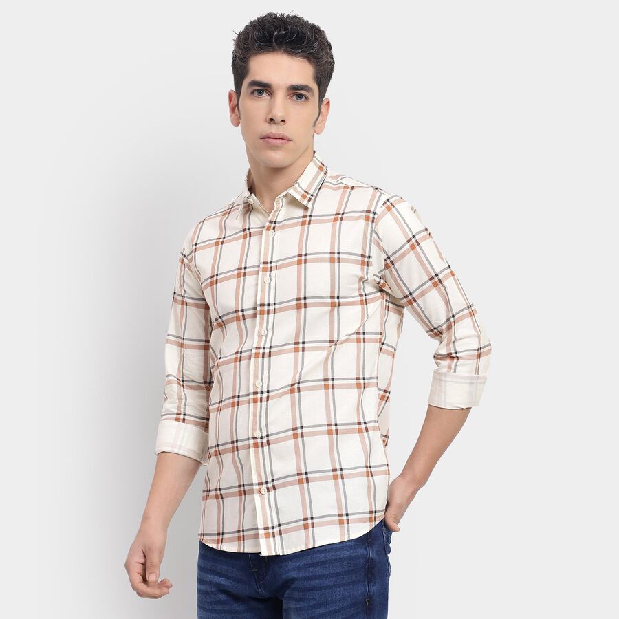 Men's 100% Cotton Casual Shirt , ऑफ व्हाइट, large