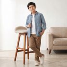 Boys' Blue Cotton Long Sleeve Collared Shirt, Mid Blue, small