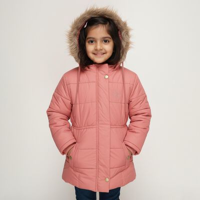 Girls Light Pink Hooded Casual Jacket