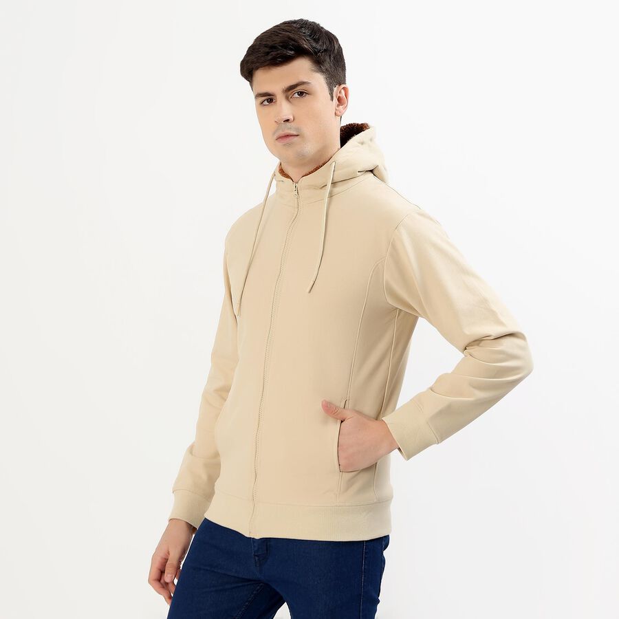 Men's Light Beige Hooded Casual Sweatshirt, गहरा पीला, large image number null