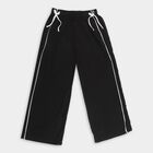 Girls' Jet Black Cotton Blend Contrast Piping Lounge Pyjama, Black, small image number null