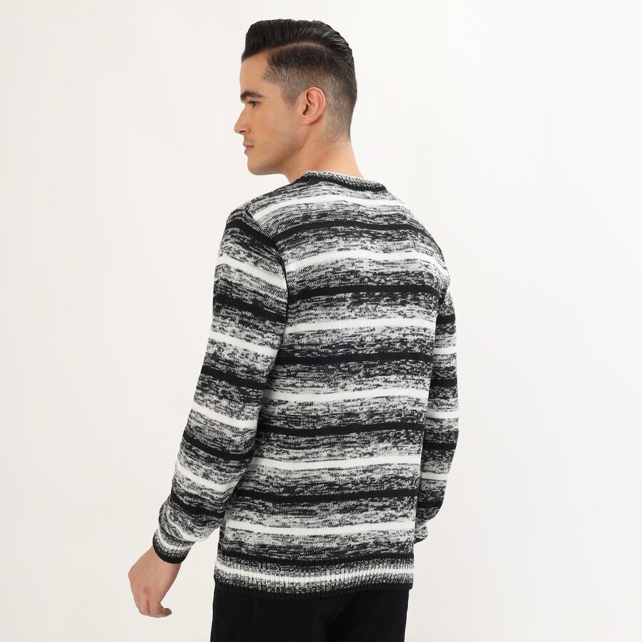 Men's Black and White Crew Neck Casual Pullover, काला, large image number null