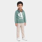 Boys' Green Crew Neck Graphic Print Sweatshirt, गहरा हरा, small