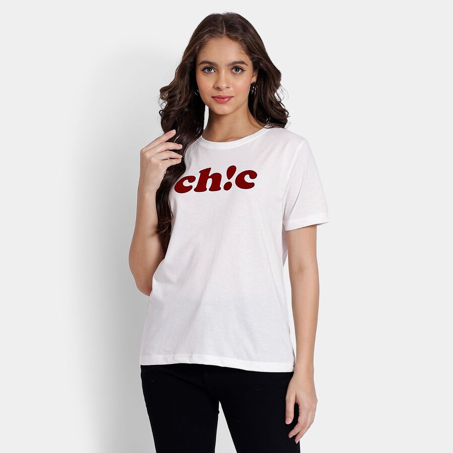 Ladies' Round Neck T-Shirt, ऑफ व्हाइट, large image number null