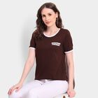 Ladies' Cotton Round Neck T-Shirt, भूरा, small image number null
