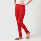 Women's Red Cotton Blend Elastic Waist Slim Fit Churidar, लाल, small