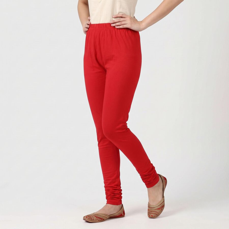 Women's Red Cotton Blend Elastic Waist Slim Fit Churidar, लाल, large