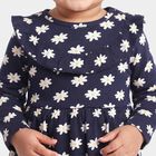 Infants' Navy Blue Floral Printed Fit and Flare Frock, नेवी ब्लू, small
