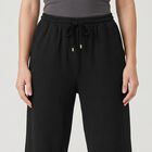 Women's Black Wide Leg Drawstring Track Pants, Black, small