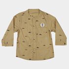 Infants Beige Cotton Long Sleeve Mandarin Collar Shirt, Beige, small