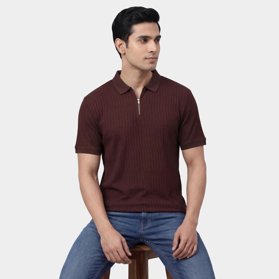 Men's Rust Polo Neck Casual Half Sleeve T-Shirt, Rust, large