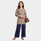 Women's Beige Cotton Round Neck Floral Printed Straight Kurti, Beige, small