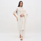 Women's White Cotton Notch Neck Embroidered Kurta, Off White, small image number null