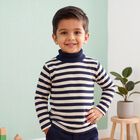 Boys' Navy Blue High Neck Striped Pullover, Navy Blue, small