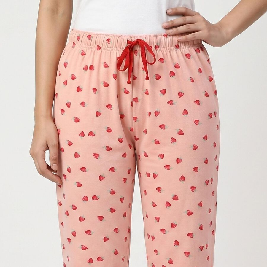 Women's Light Pink Straight Fit Strawberry Printed Pyjama, Light Pink, large