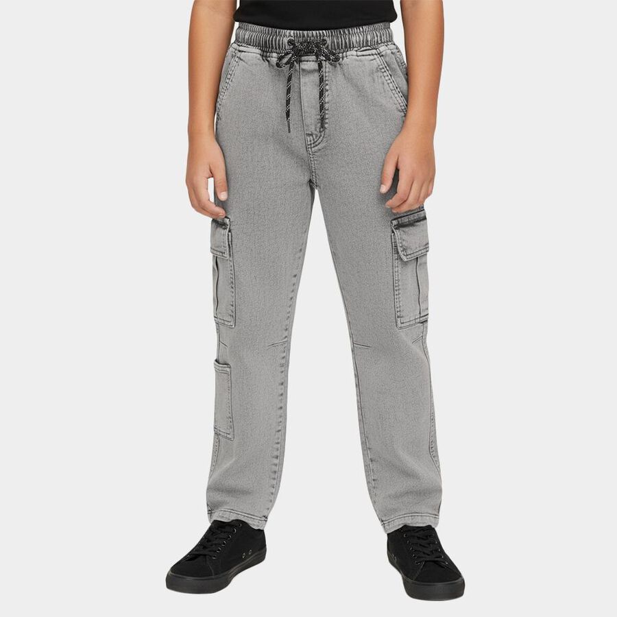 Boys' Faded Grey Relaxed Fit Cargo Jeans, Light Blue, large image number null