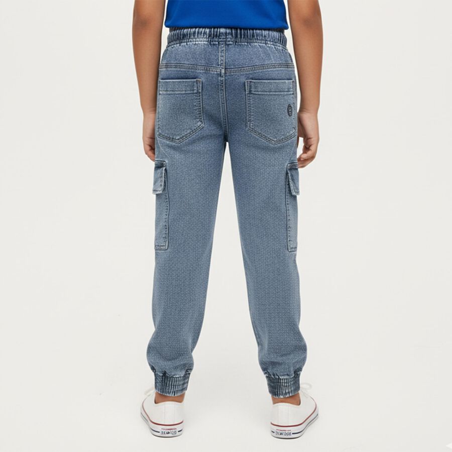 Boys' Stonewashed Blue Cargo Fit Jogger Jeans, हल्का नीला, large image number null