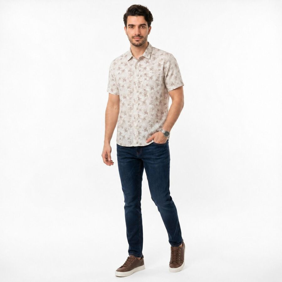 Men's Brown Cotton Spread Collar Regular Fit Shirt, Brown, large