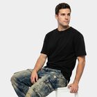 Men's Black Cotton Round Neck Regular T-Shirt, काला, small