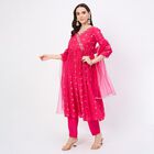 Women's Bright Fuchsia Pink Embroidered Ethnic Set, Fuchsia, small