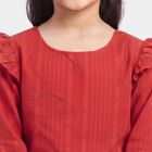 Girls' Red Round Neck Regular Top, लाल, small