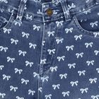 Girls' Stonewashed Blue Straight Fit Bow Print Jeans, मध्यम नीला, small image number null