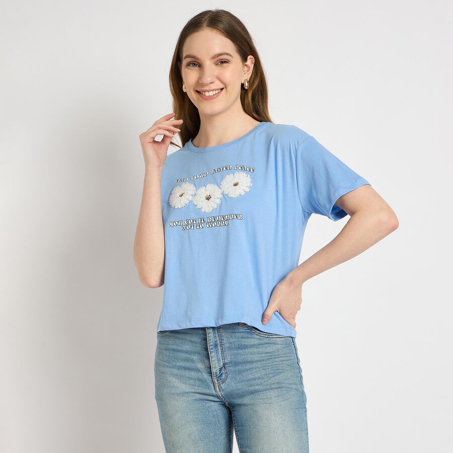 Ladies' 100% Cotton Crop  Top, Light Blue, large
