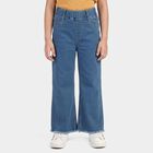Girls Blue Wide Leg Frayed Hem Jeans, मध्यम नीला, small