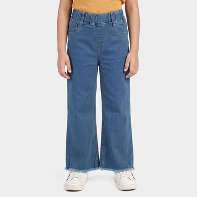 Girls Blue Wide Leg Frayed Hem Jeans