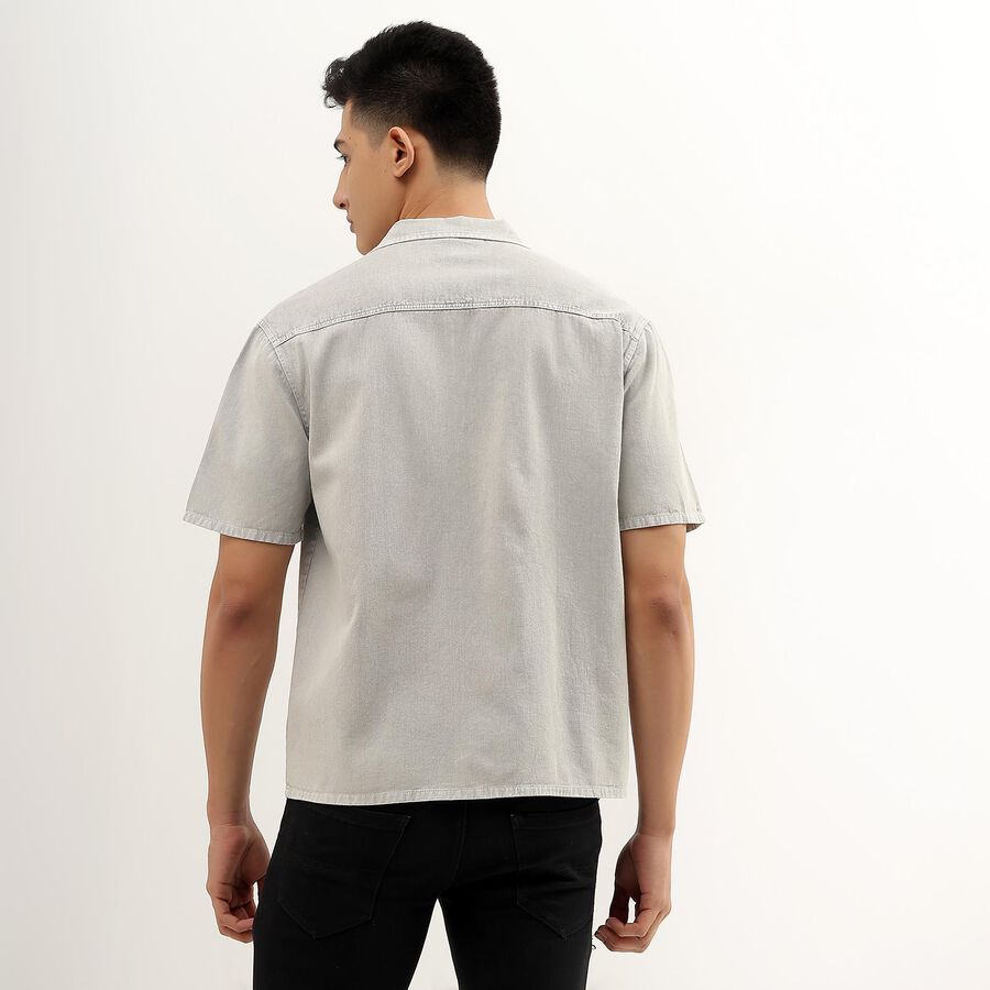 Men's Light Grey Cotton Regular Collar Casual Shirt, Light Grey, large image number null