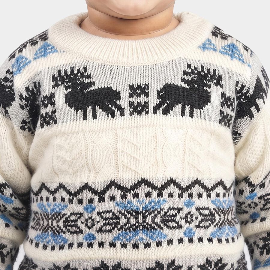 Infants' Cream Crew Neck Printed Pullover, ऑफ व्हाइट, large