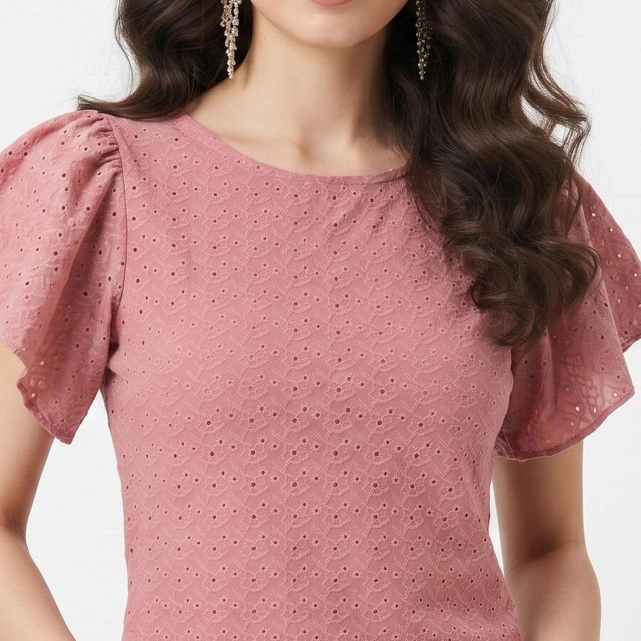 Women's Pink Round Neck Regular Top, Pink, large