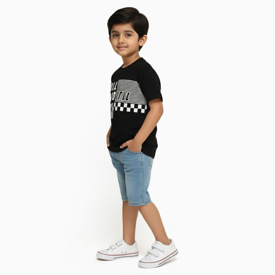 Boys Jet Black Round Neck Casual T-Shirt, Black, large image number null