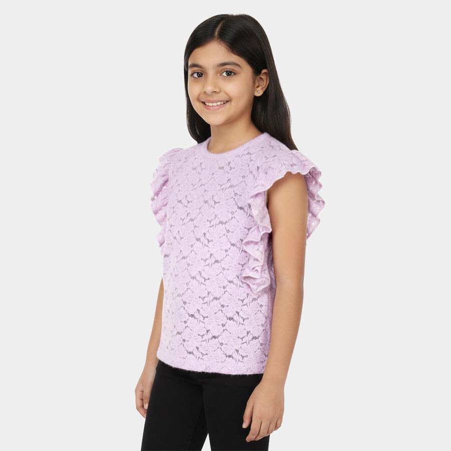 Girls' Lavender Round Neck Romantic Sleeveless T-Shirt, Lilac, large image number null