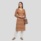 Women's Brown Solid Straight Kurta, भूरा, small