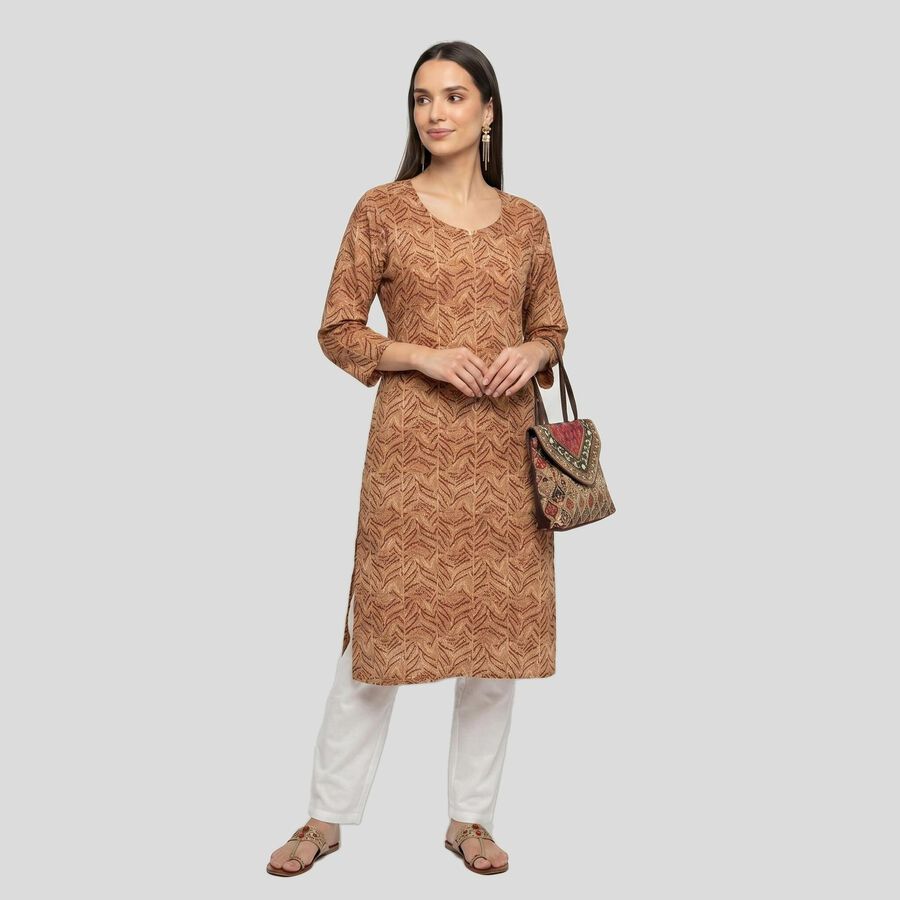 Women's Brown Solid Straight Kurta, भूरा, large