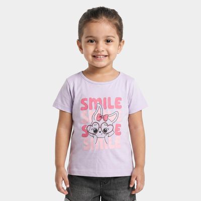Girls' Lilac Cotton Blend Round Neck Regular T-Shirt