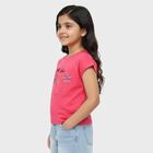 Girls' Soft Powder Pink Cotton Round Neck Casual T-Shirt, गुलाबी, small