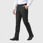 Men's Navy Blue Slim Fit Flat-Front Formal Trousers, Navy Blue, small