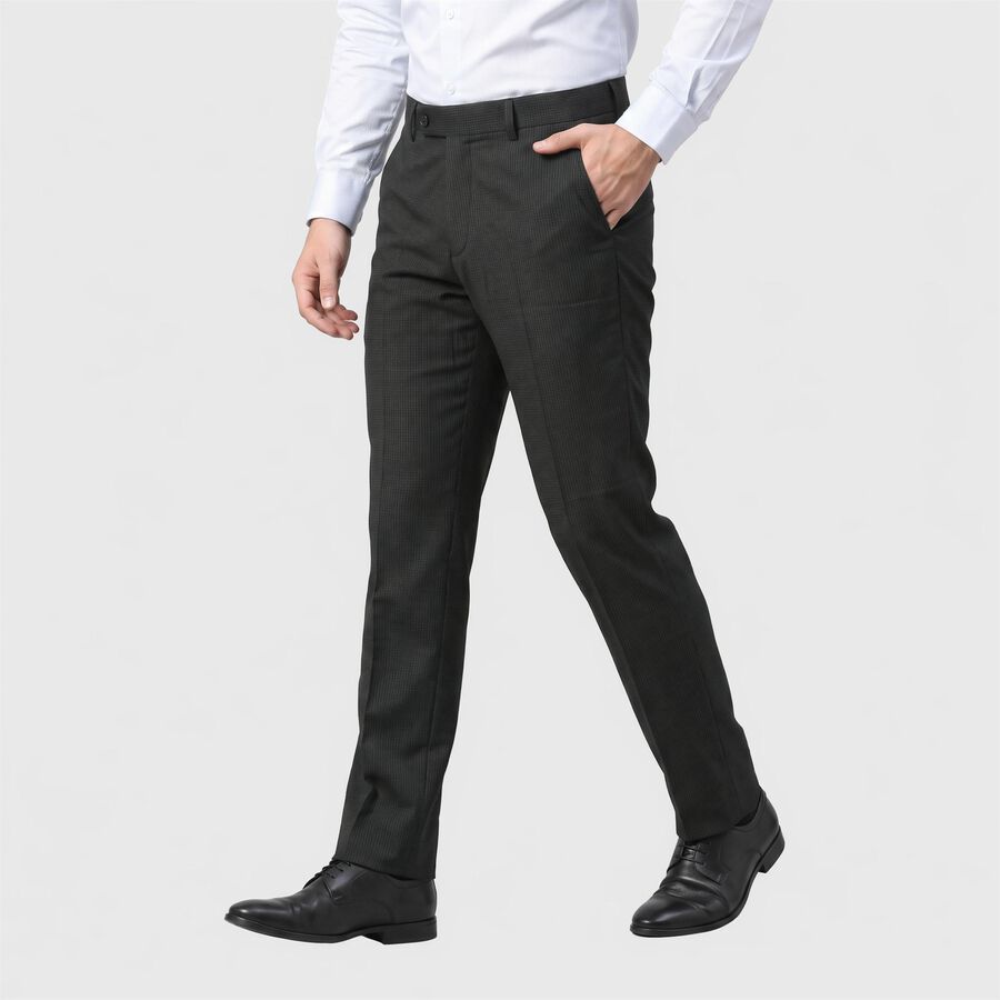 Men's Navy Blue Slim Fit Flat-Front Formal Trousers, Navy Blue, large