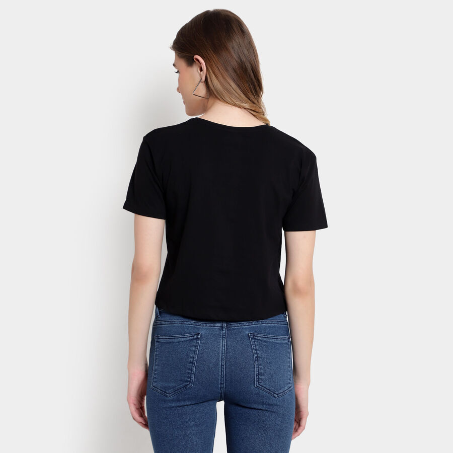 Cotton Round Neck T-Shirt, Black, large image number null