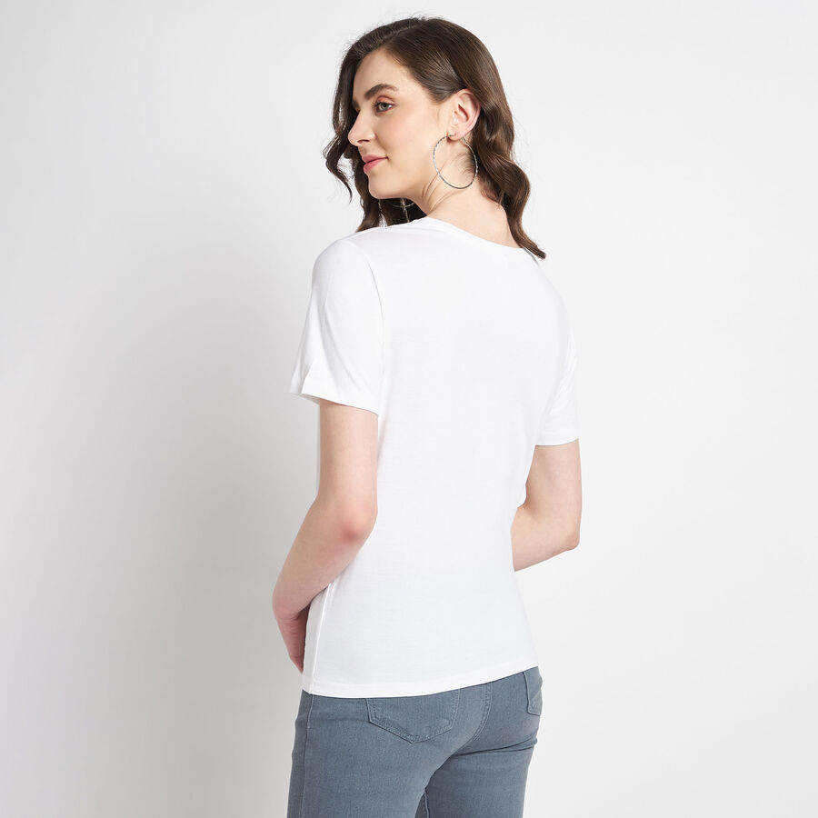 Cotton Solid Round Neck T-Shirt, White, large image number null