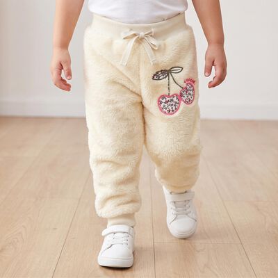 Girls' White Jogger Fit Cherry Applique Pyjama