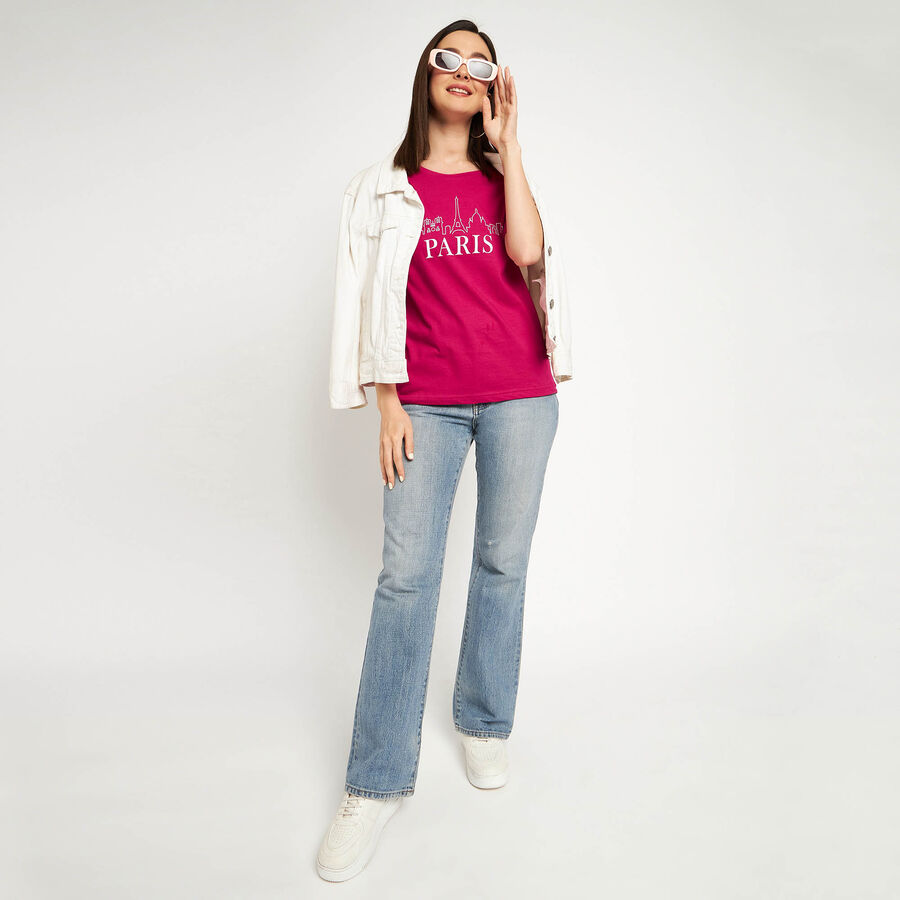 Cotton Round Neck T-Shirt, Fuchsia, large image number null