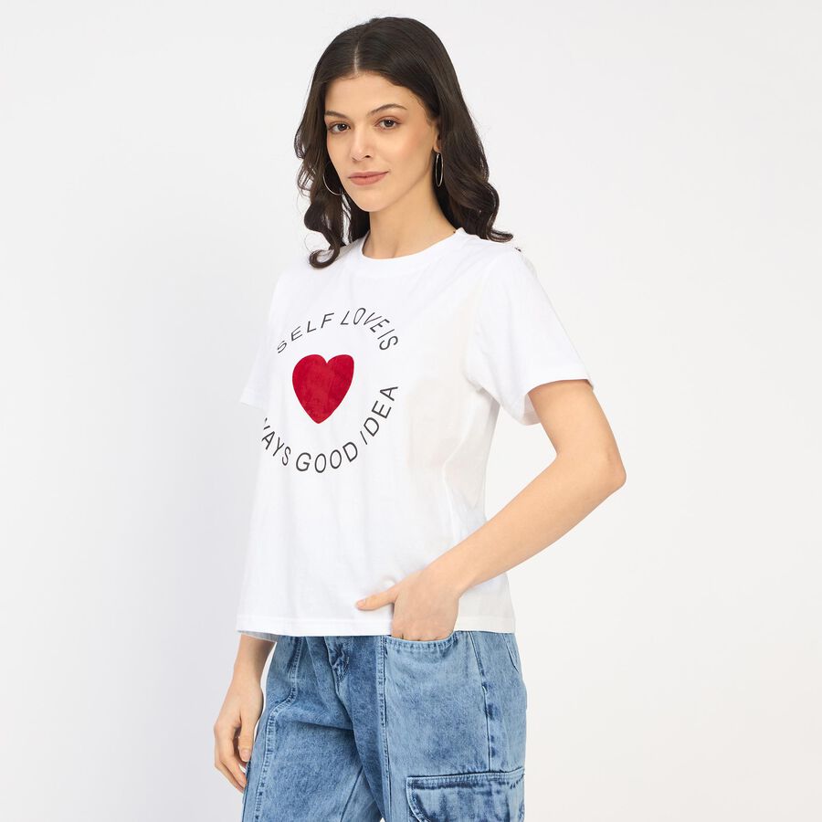 Ladies' 100% Cotton Round Neck T-Shirt, सफ़ेद, large