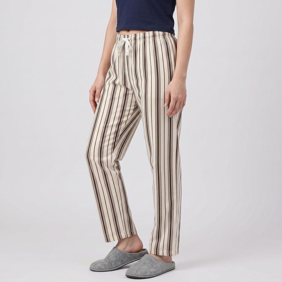 Women's Brown Straight Fit Striped Lounge Pyjama, Brown, large