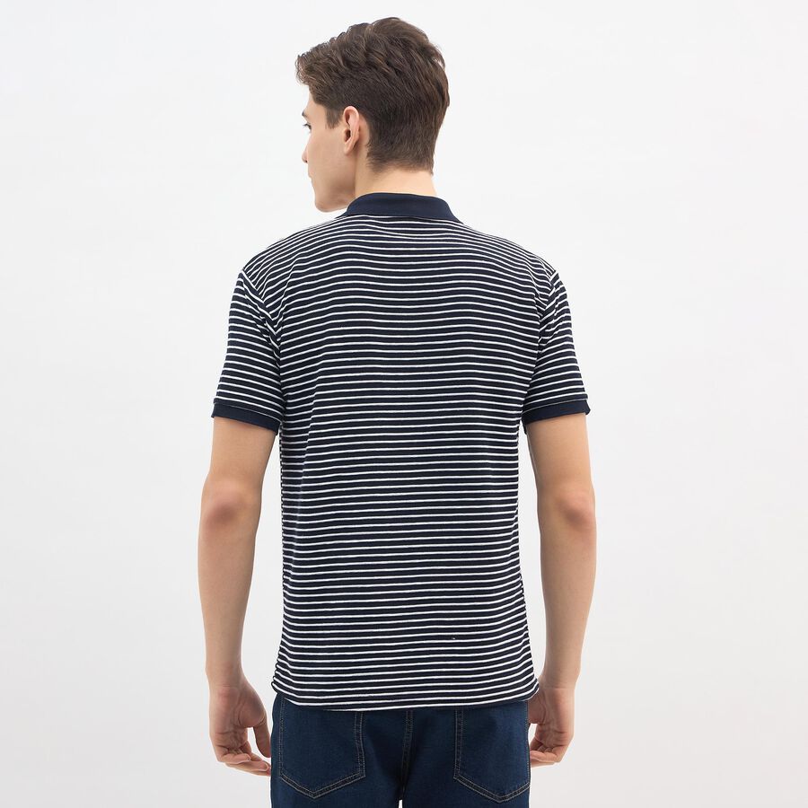 Men's Navy Blue Polo Neck Casual T-Shirt, नेवी ब्लू, large