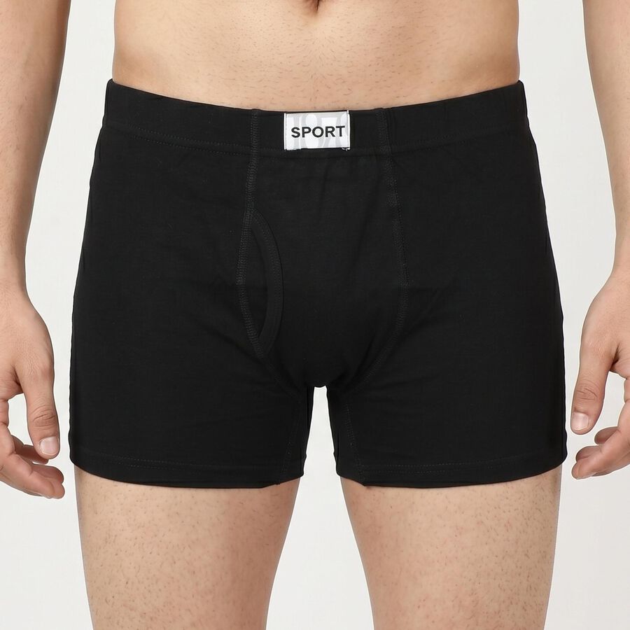 Men's Black Regular Fit Solid Trunks, काला, large