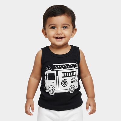 Infant Boys' Navy Blue Cotton Round Neck Casual Vest